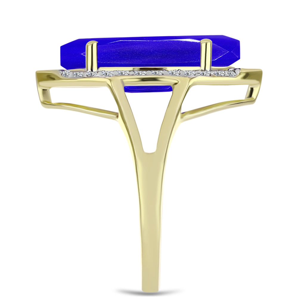Inel din Argint 925 Placat cu Aur ( 3.31 grame ) cu Agat Albastru și Topaz Alb 5.14 Carate