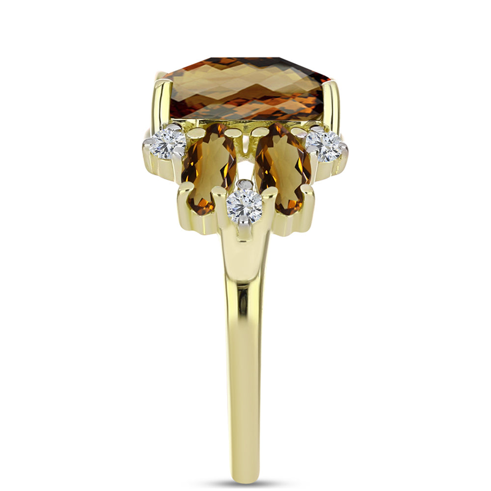 Inel din Argint 925 Placat cu Aur ( 2.77 grame ) cu Cuarț Coniac și Topaz Alb 3.9 Carate