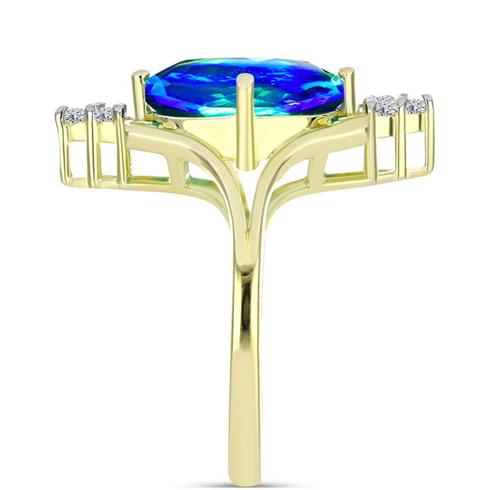 Inel din Argint 925 Placat cu Aur ( 3.75 grame ) cu Cuarț Păun și Topaz Alb 5.38 Carate