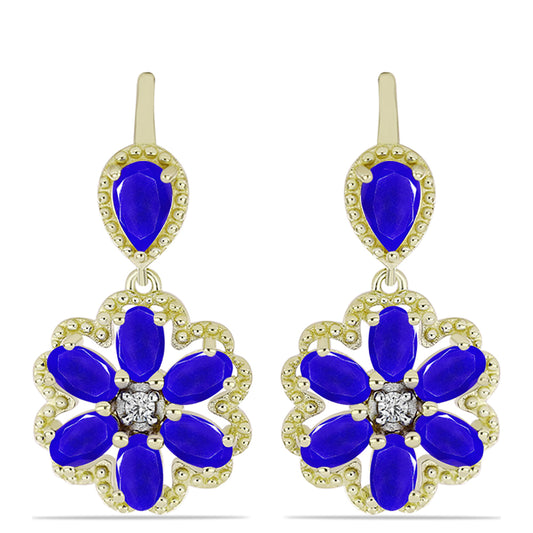 Cercei din Argint 925 Placat cu Aur ( 5.95 grame ) cu Agat Albastru și Topaz Alb 3.24 Carate