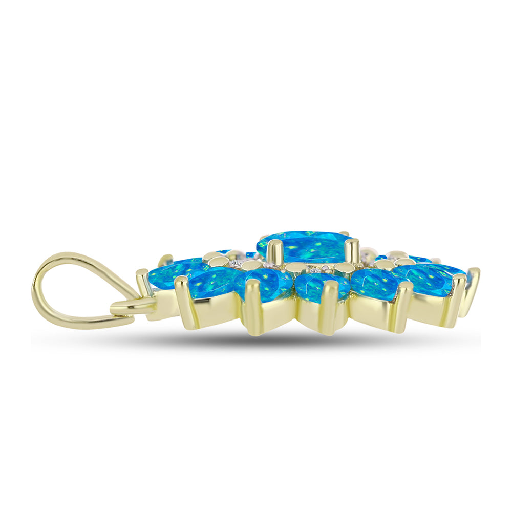 Pandantiv din Argint 925 Placat cu Aur ( 1.97 grame ) cu Opal Albastru Etiopian Paraiba și Topaz Alb 1.54 Carate