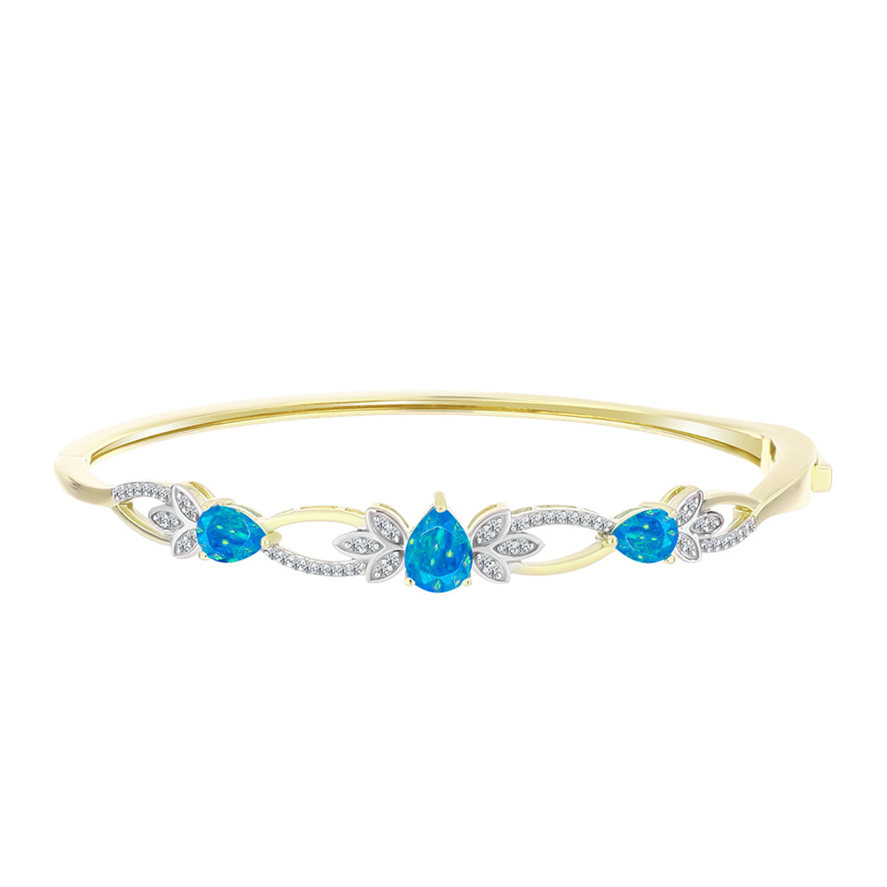 Brățară din Argint 925 Placat cu Aur ( 14.38 grame ) cu Opal Albastru Etiopian Paraiba și Topaz Alb 1.95 Carate