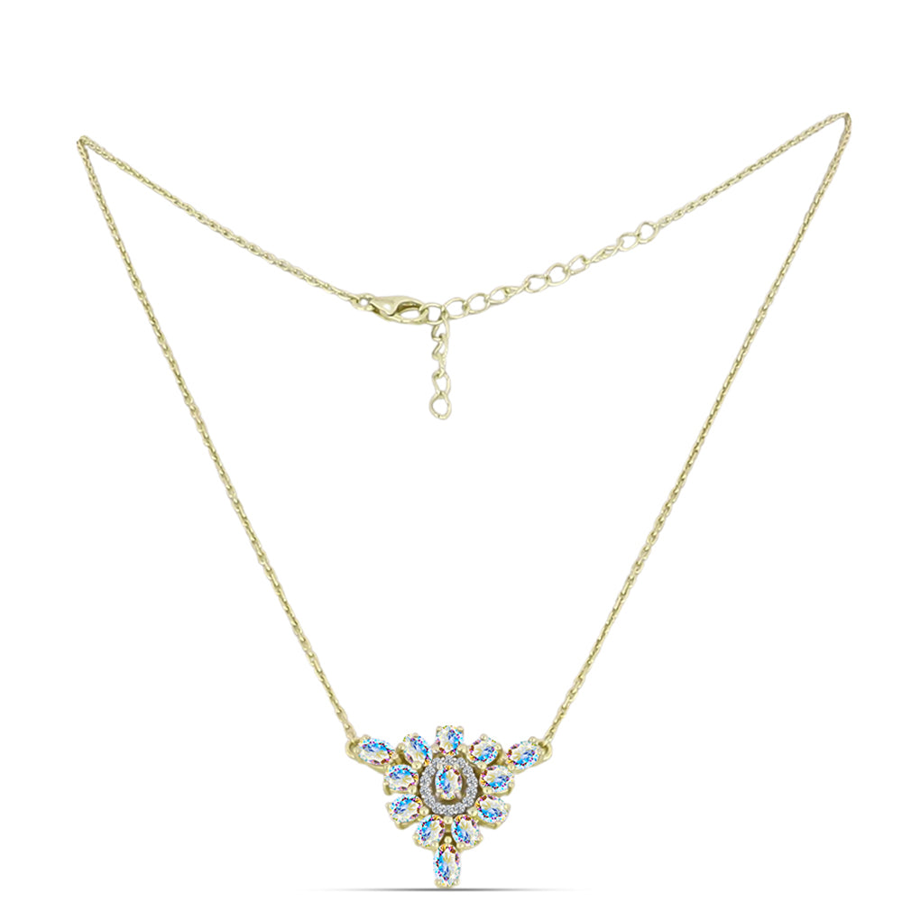 Colier din Argint 925 Placat cu Aur ( 4.65 grame ) cu Moissanit de Gheață și Topaz Alb 2.54 Carate