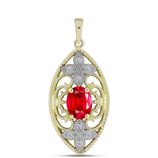 Pandantiv din Argint 925 Placat cu Aur ( 3.41 grame ) cu Agat Roșu și Topaz Alb 1.54 Carate