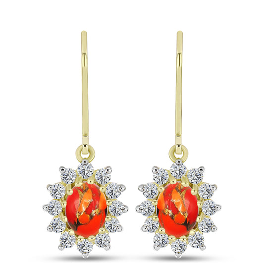 Cercei din Argint 925 Placat cu Aur ( 2.82 grame ) cu Turcoaz Mohave și Topaz Alb 2.46 Carate