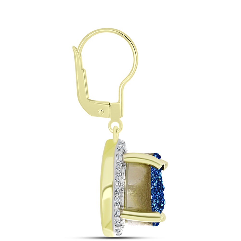 Cercei din Argint 925 Placat cu Aur ( 2.53 grame ) cu Albastru Drusy și Topaz Alb 4.47 Carate