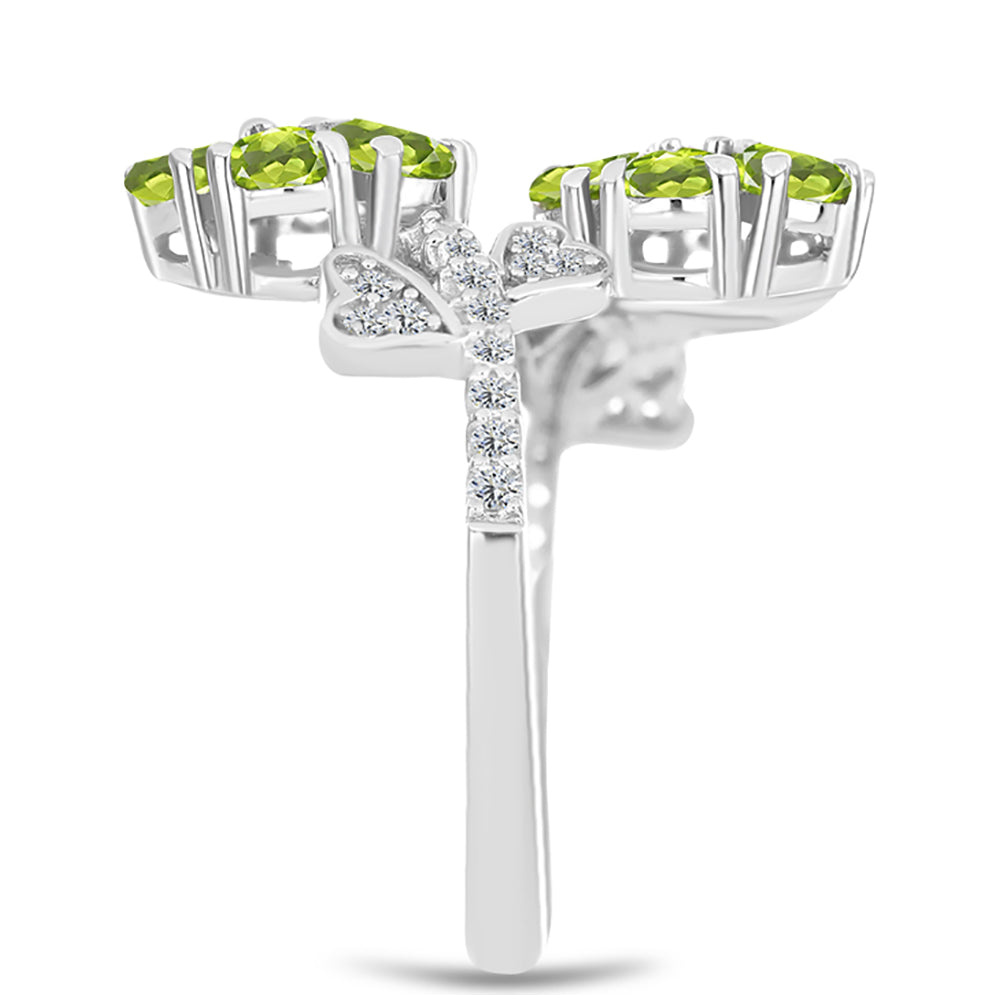 Inel din Argint 925 ( 4.28 grame ) cu Peridot Changbai și Topaz Alb 2.4 Carate