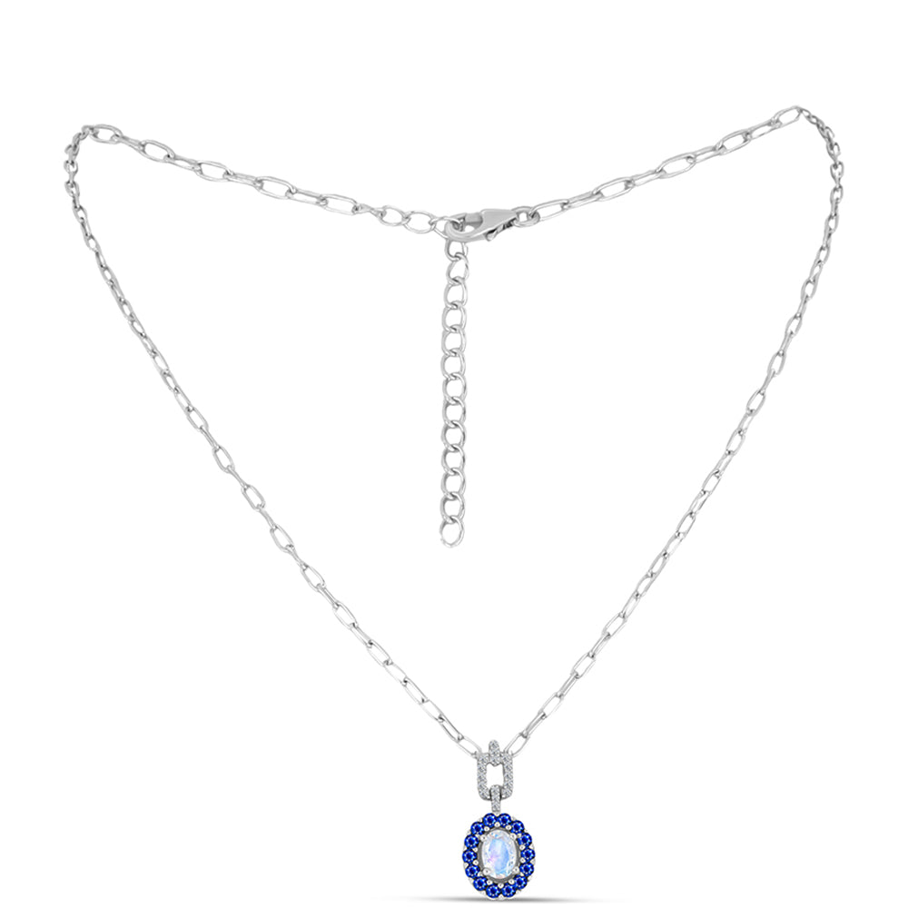 Colier din Argint 925 ( 5.63 grame ) cu Safir Albastru Australian și Piatra Lunii Curcubeu 1.72 Carate