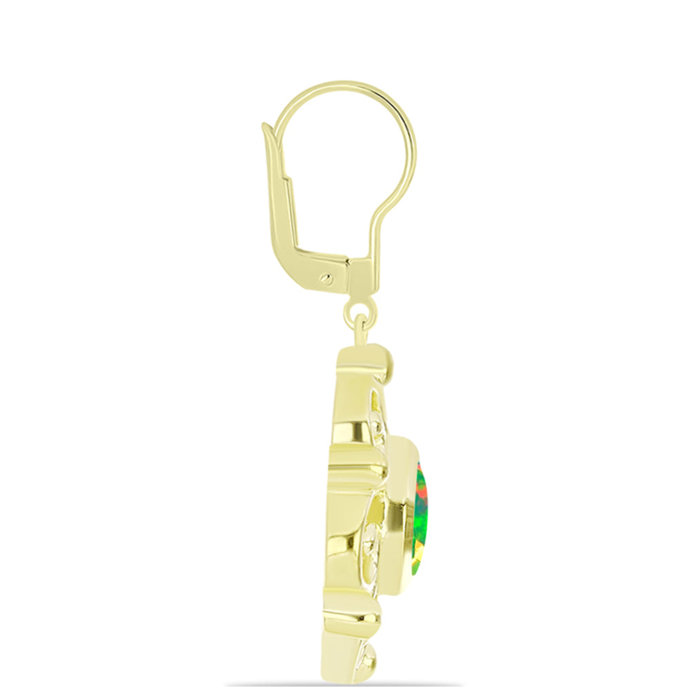Cercei din Argint 925 Placat cu Aur ( 3.97 grame ) cu Opal Verde Etiopian Lega Dembi 0.56 Carate