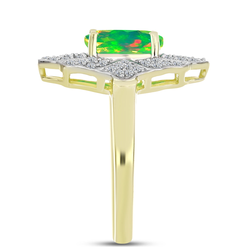 Inel din Argint 925 Placat cu Aur ( 3.85 grame ) cu Opal Verde Etiopian Lega Dembi și Topaz Alb 1.62 Carate