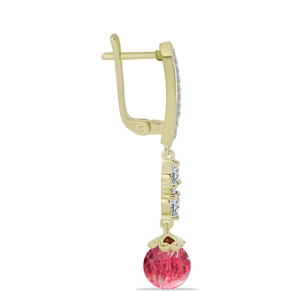 Cercei din Argint 925 Placat cu Aur ( 4.68 grame ) cu Thulit și Topaz Alb 10.58 Carate