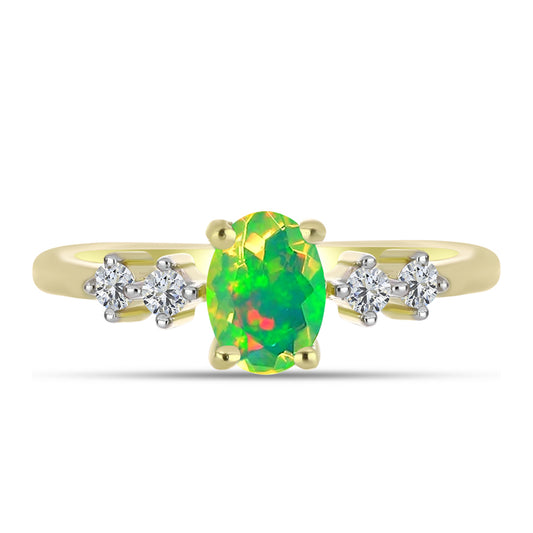 Inel din Argint 925 Placat cu Aur ( 2.03 grame ) cu Opal Verde Etiopian Lega Dembi și Topaz Alb 0.64 Carate