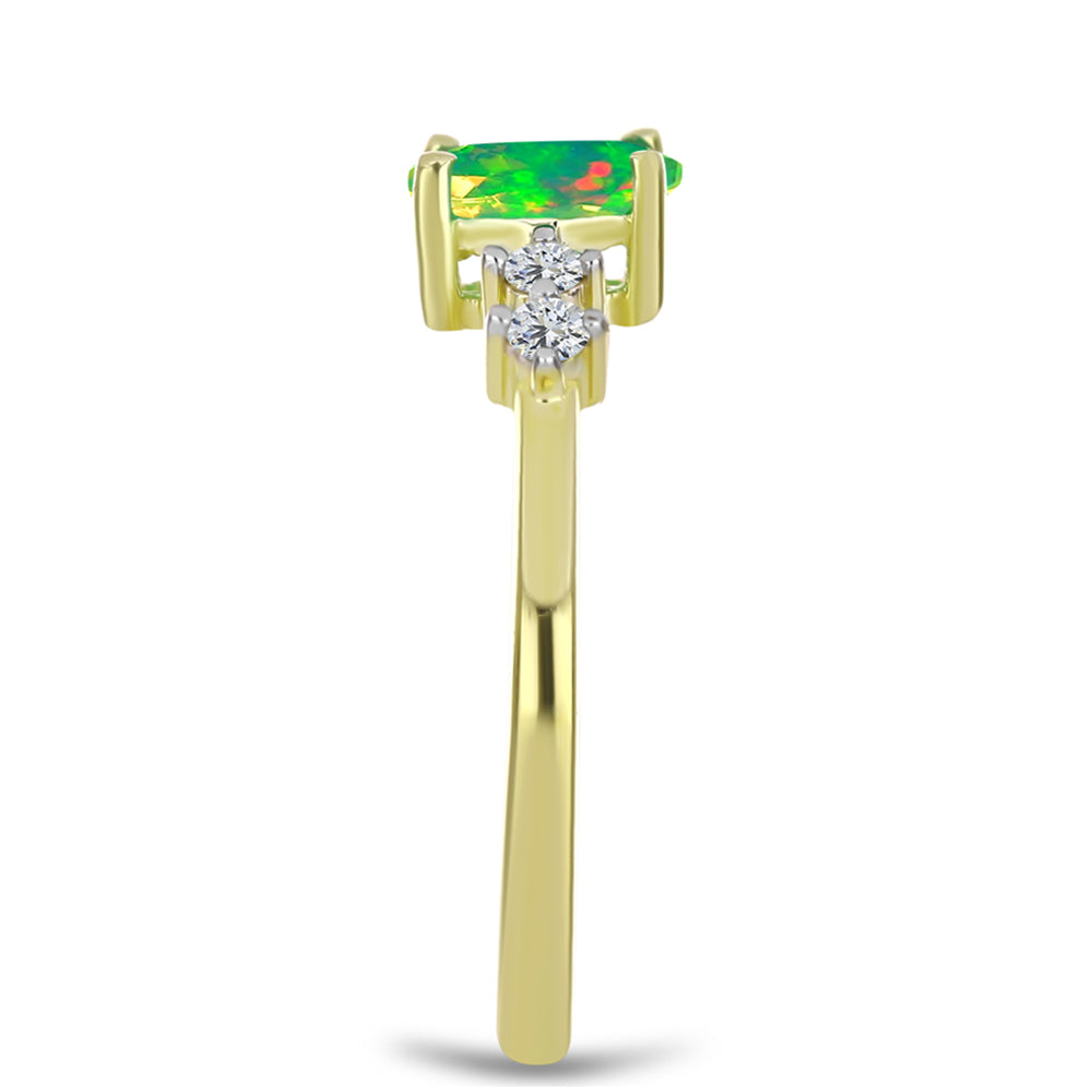 Inel din Argint 925 Placat cu Aur ( 2.03 grame ) cu Opal Verde Etiopian Lega Dembi și Topaz Alb 0.64 Carate