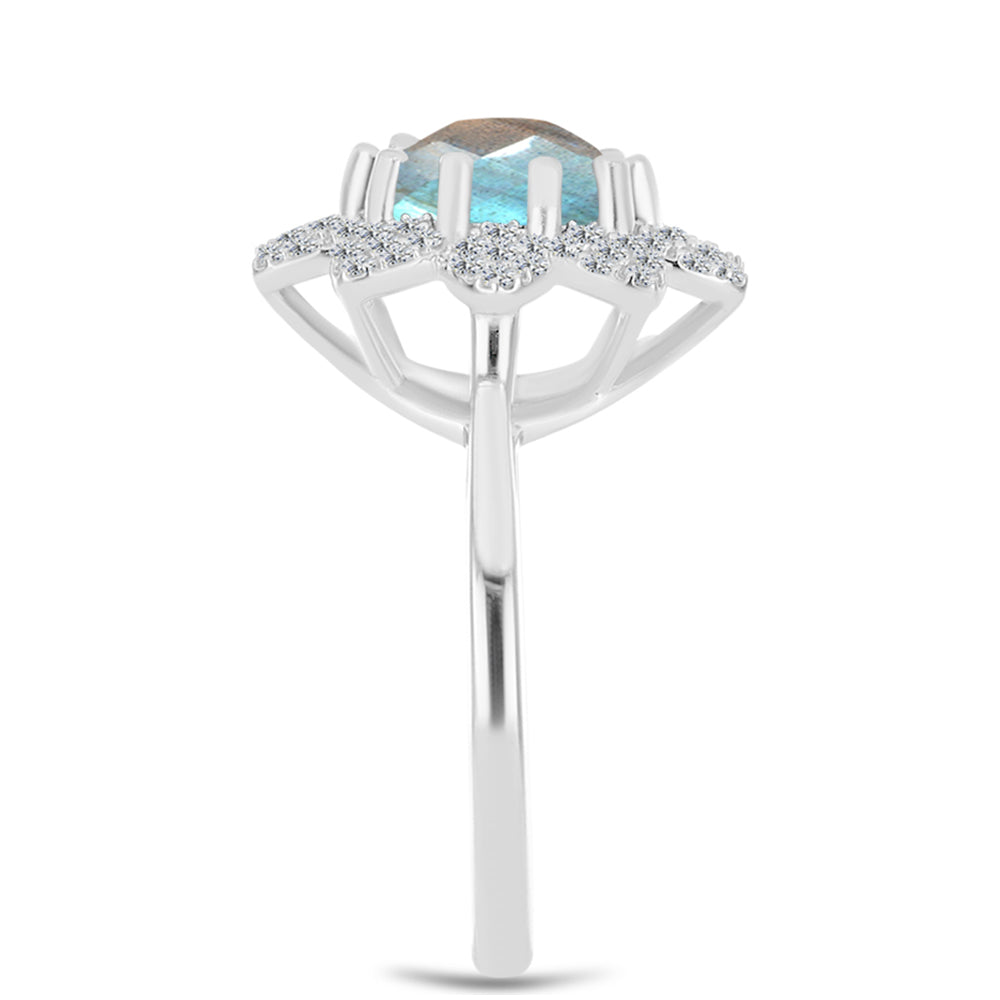 Inel din Argint 925 ( 3.56 grame ) cu Gullgruvene Labradorit și Topaz Alb 3.22 Carate