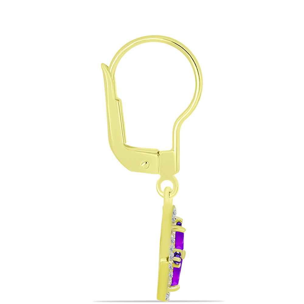 Cercei din Argint 925 Placat cu Aur ( 3.44 grame ) cu Agat Violet și Ametist Marocan 2.42 Carate