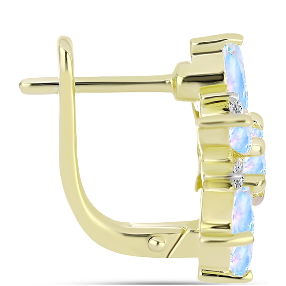 Cercei din Argint 925 Placat cu Aur ( 4.79 grame ) cu Piatra Lunii Curcubeu 2.72 Carate