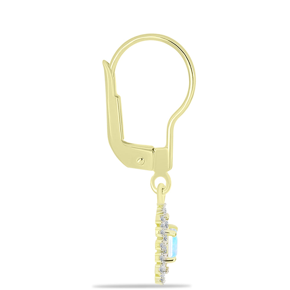 Cercei din Argint 925 Placat cu Aur ( 3.88 grame ) cu Piatra Lunii Curcubeu și Topaz Alb 2.8 Carate