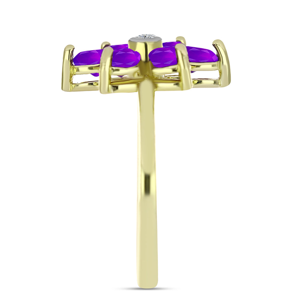 Inel din Argint 925 Placat cu Aur ( 4.01 grame ) cu Agat Violet și Topaz Alb 2.19 Carate