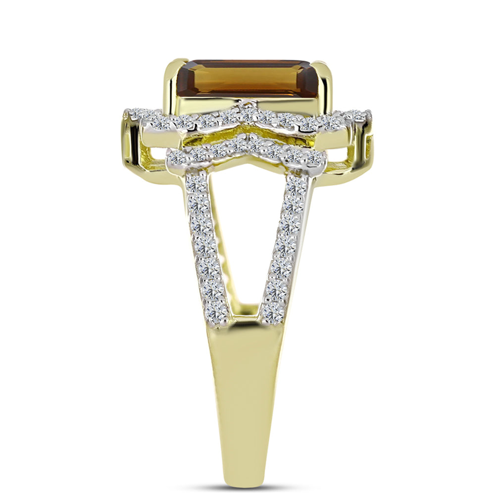 Inel din Argint 925 Placat cu Aur ( 4.43 grame ) cu Cuarț Coniac și Topaz Alb 3.62 Carate