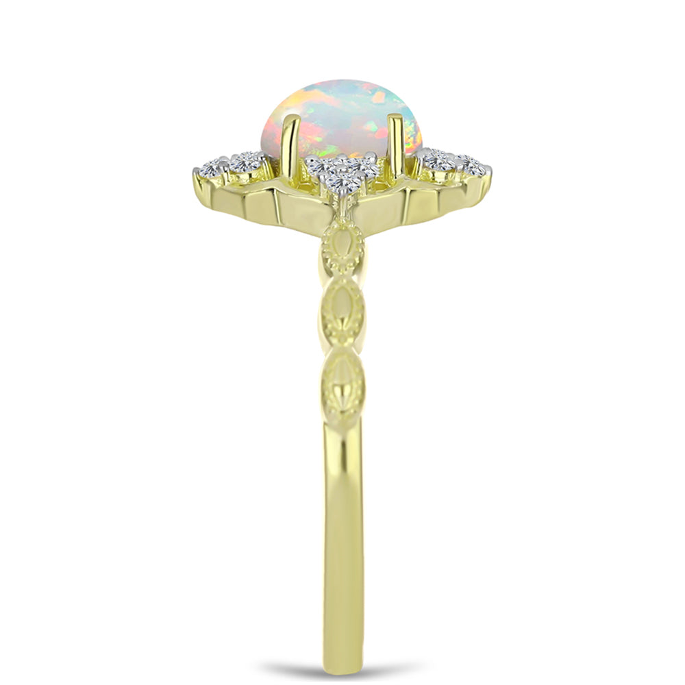 Inel din Argint 925 Placat cu Aur ( 2.36 grame ) cu Opal Welo și Topaz Alb 0.71 Carate