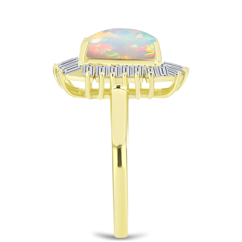 Inel din Argint 925 Placat cu Aur ( 3.8 grame ) cu Opal Welo și Zircon Alb 2.71 Carate