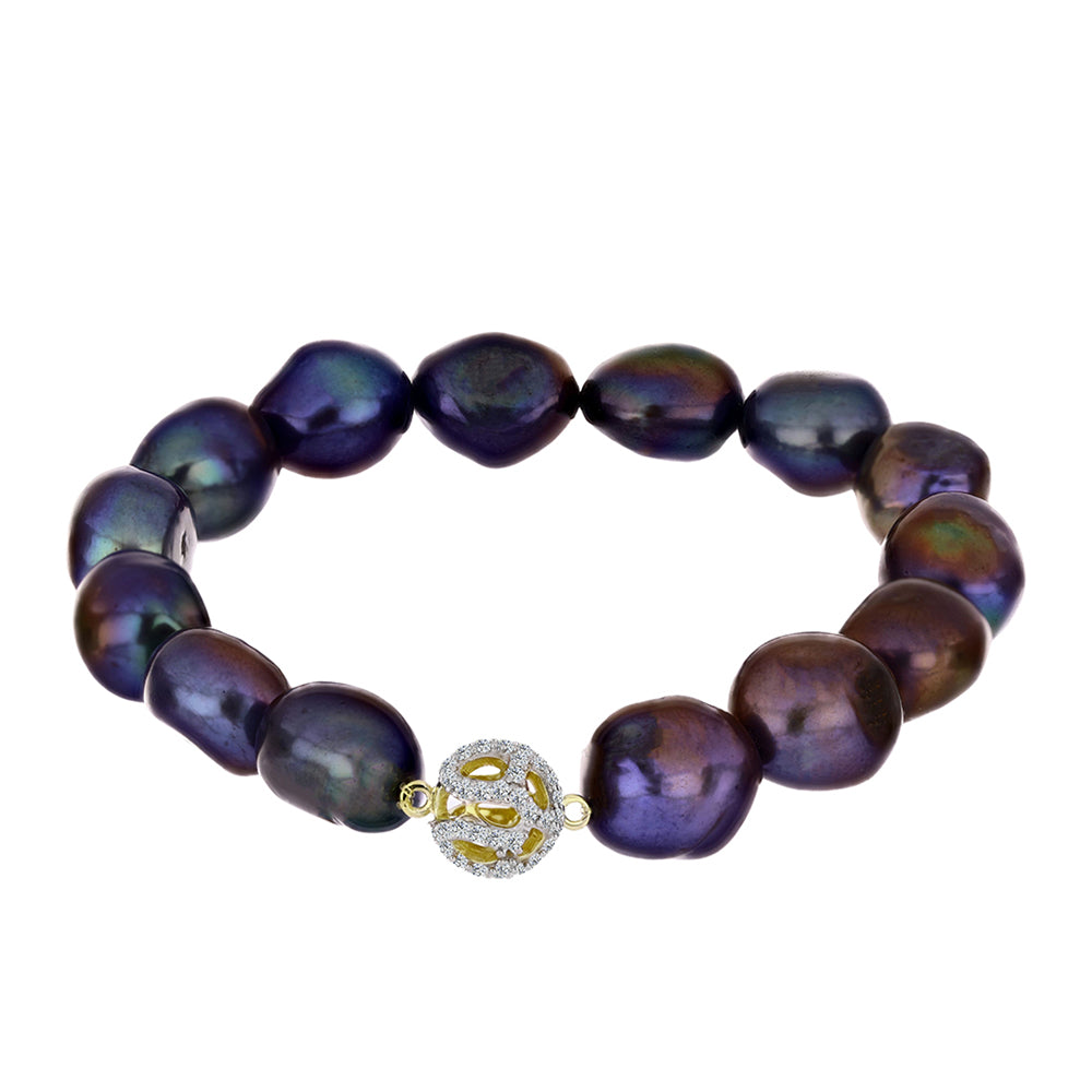 Brățară din Argint 925 Placat cu Aur ( 1.23 grame ) cu Perlă de Cultură Neagră și Topaz Alb 131.59 Carate