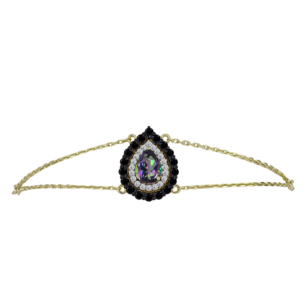 Brățară din Argint 925 Placat cu Aur ( 4.5 grame ) cu Topaz Mistic și Spinel Negru 1.85 Carate