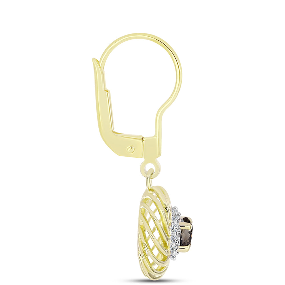 Cercei din Argint 925 Placat cu Aur ( 2.58 grame ) cu Cuarț Gondo Fumuriu și Topaz Alb 0.68 Carate