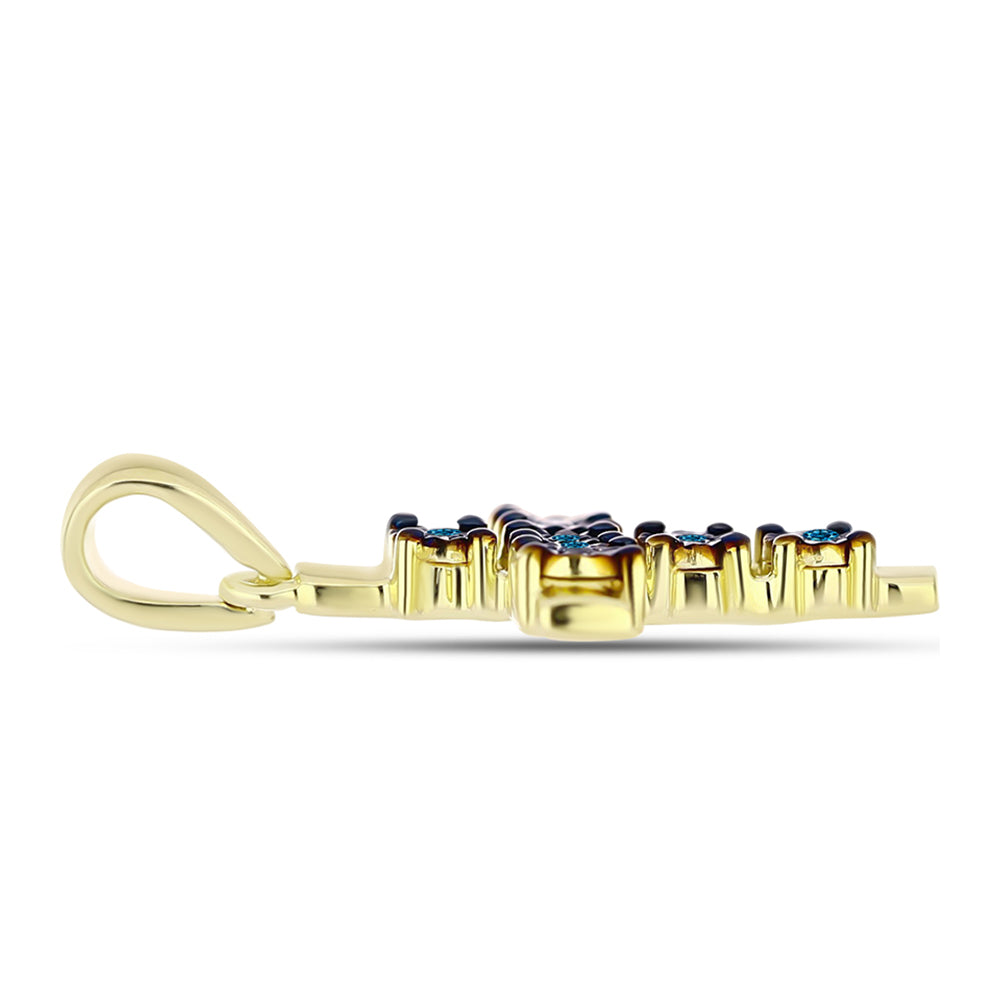 Cruce Pandantiv din Argint 925 Placat cu Aur ( 1.57 grame ) cu Diamant Albastru 0.05 Carate