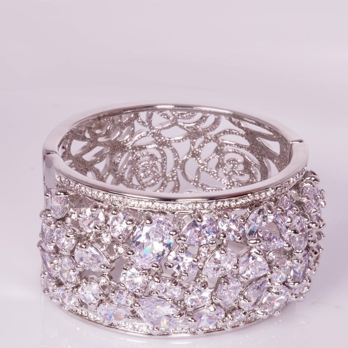 Brățară din Aliaj Placat cu Aur Alb cu Cristal Alb Emporia® - Galeria de Bijuterii