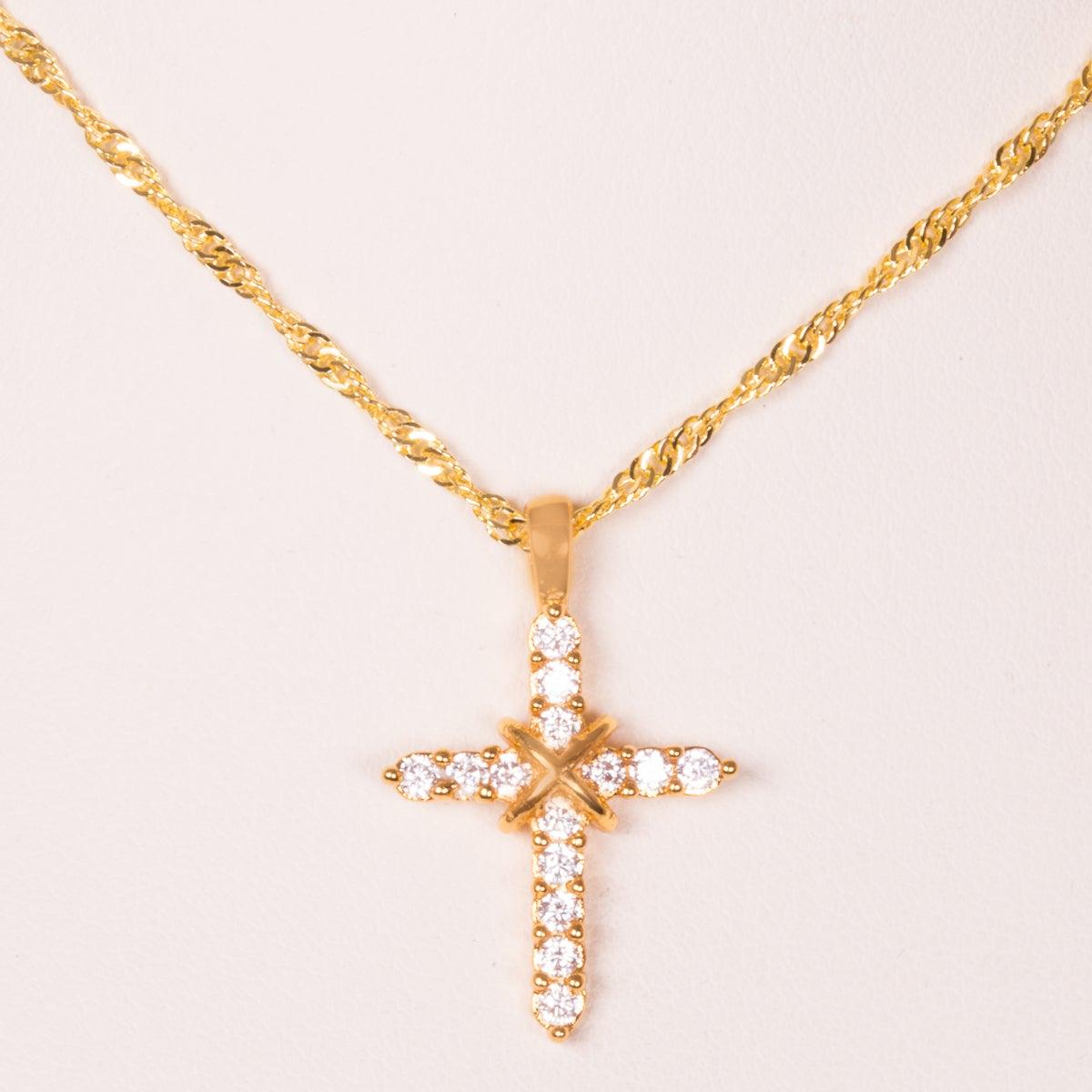 Cruce din Aliaj Placat cu Aur cu Cristal Alb Emporia® - Galeria de Bijuterii