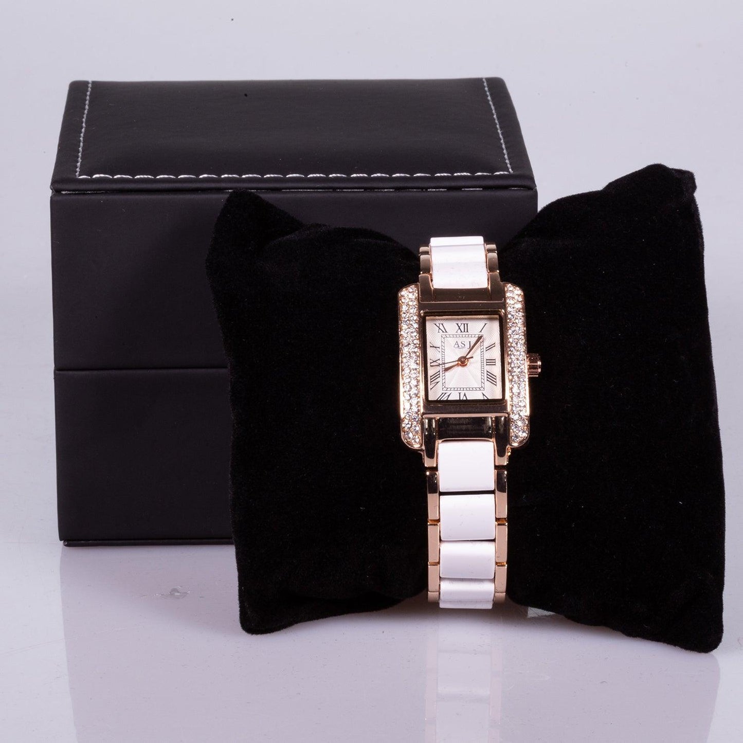 Ceas din Oțel Inoxidabil cu Cadran Alb, Curea din Ceramică Albă și Zirconiu - Galeria de Bijuterii