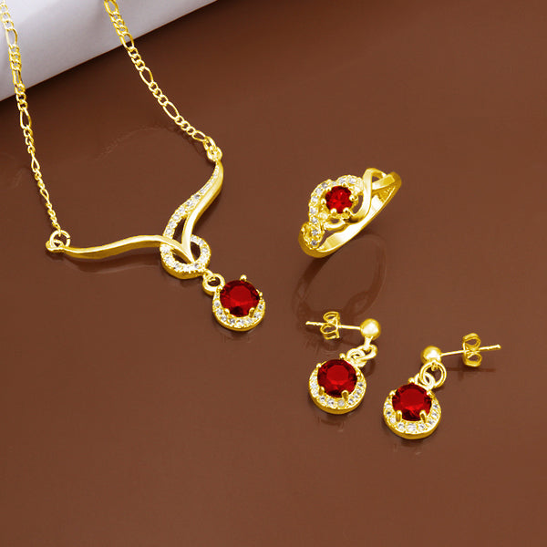 Set din Aliaj Placat cu Aur cu Cristal Roșu Emporia® ( Colier+Cercei+Inel )