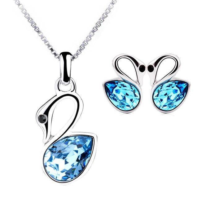 Set din Aliaj Placat cu Aur cu Cristal Albastru Emporia® ( Colier+Cercei )