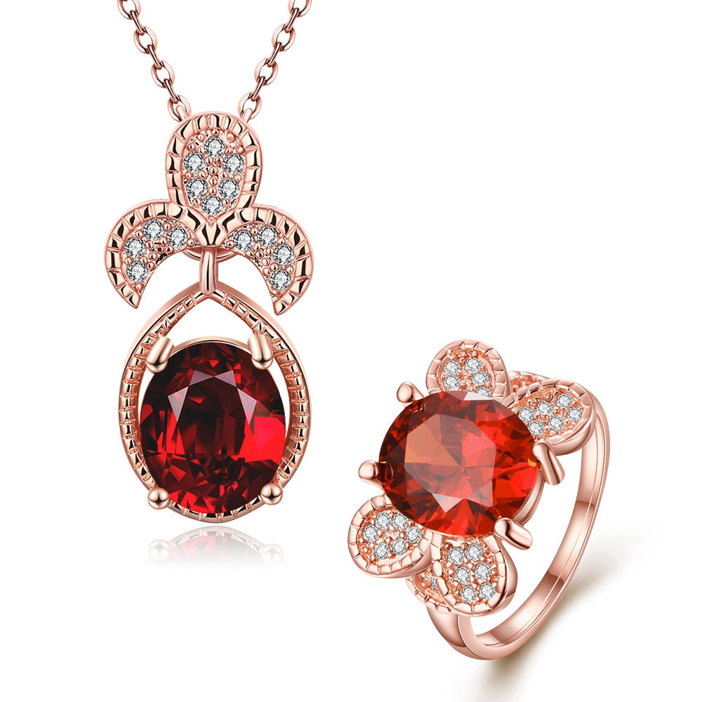 Set din Aliaj Placat cu Aur cu Cristal Roșu Emporia® ( Colier+Inel )