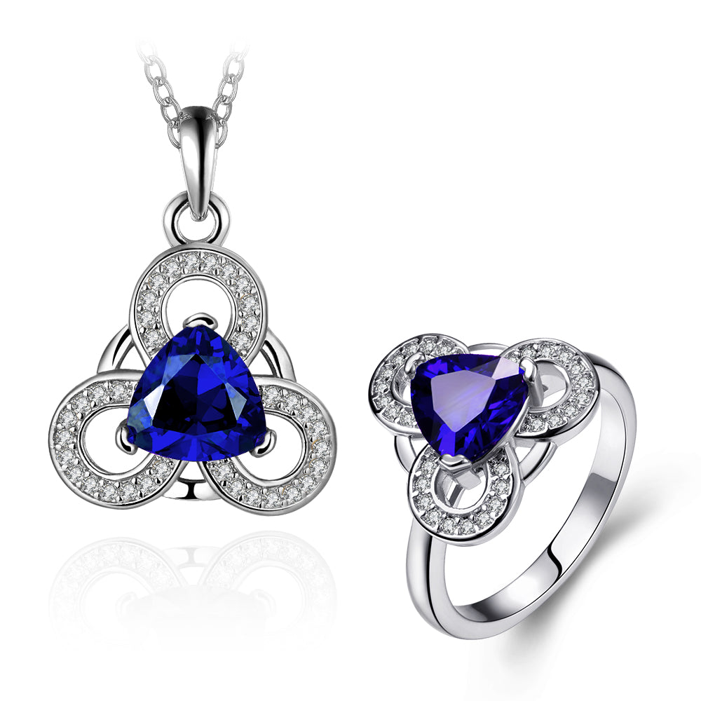 Set din Aliaj Placat cu Aur cu Cristal Albastru Emporia® ( Colier+Inel )