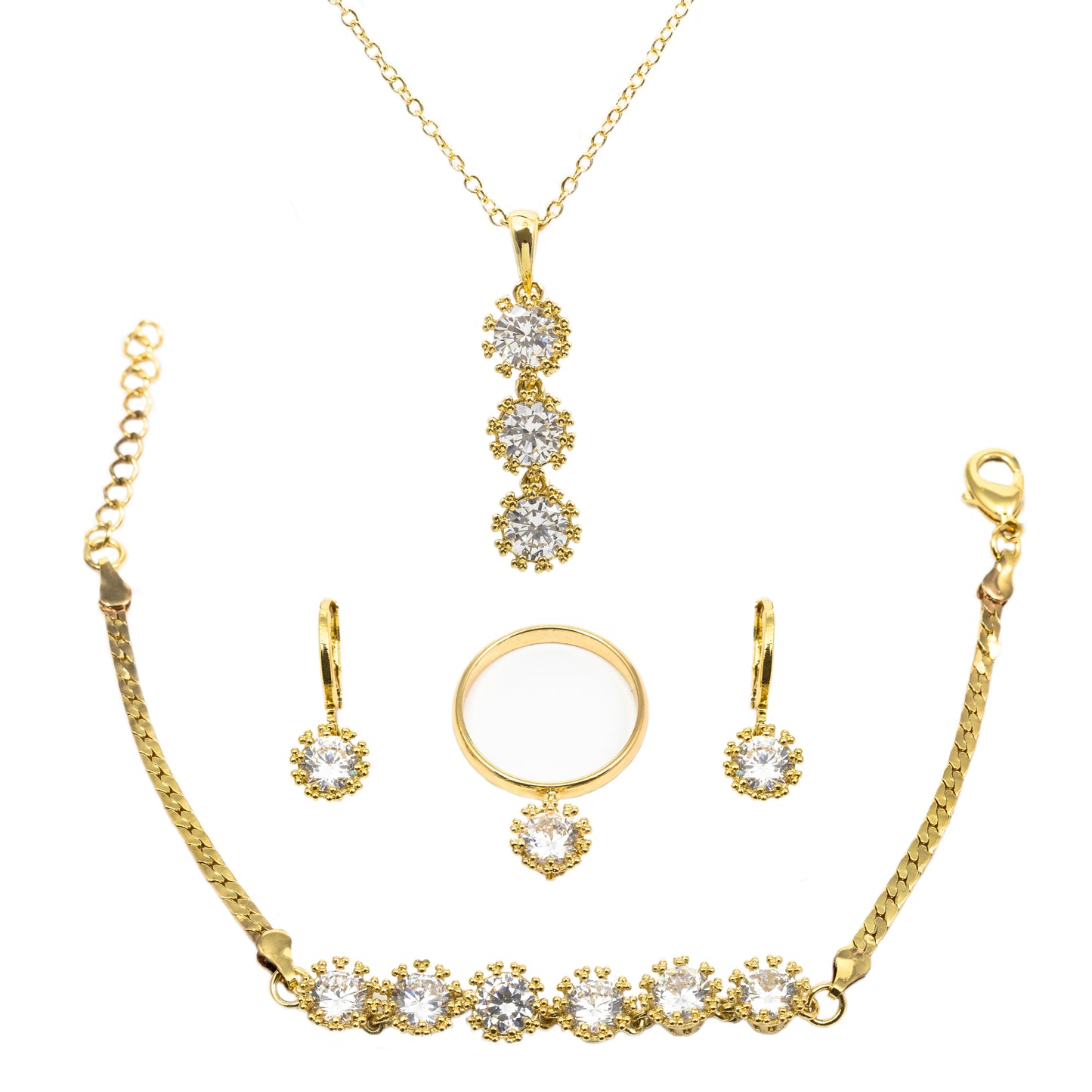 Set din Aliaj Placat cu Aur cu Cristal Alb Emporia® ( Colier+Cercei+Brățară+Inel )