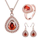 Set din Aliaj Placat cu Aur cu Cristal Roșu Emporia® ( Colier+Cercei+Inel )