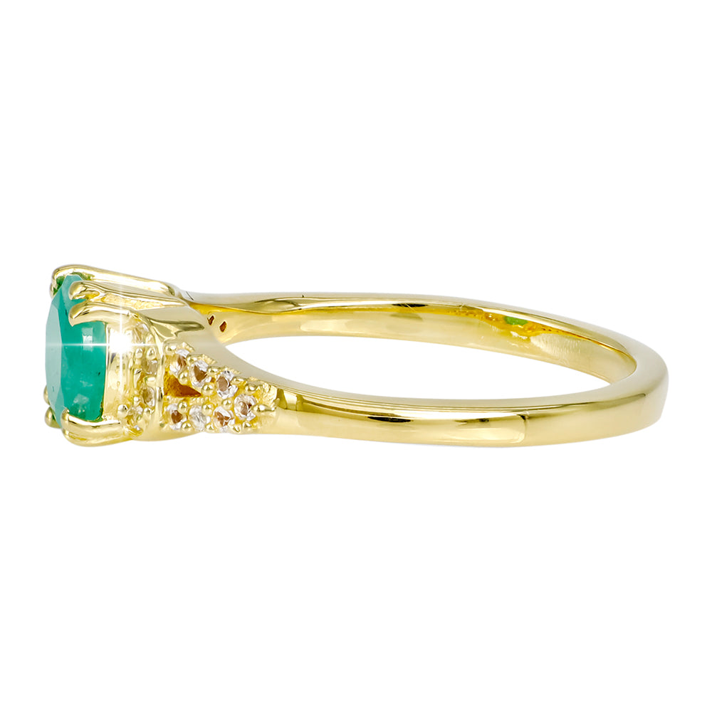 Inel din Argint 925 Placat cu Aur ( 2.38 grame ) cu Smarald Sakota și Topaz Alb 0.81 Carate