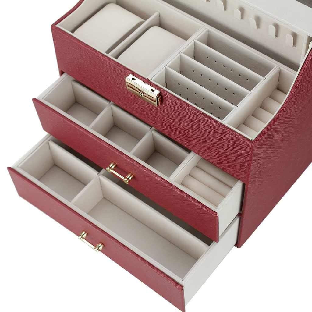 Cutie pentru Bijuterii și Organizator Elegant Stenberg cu Oglindă, Roșu - Galeria de Bijuterii