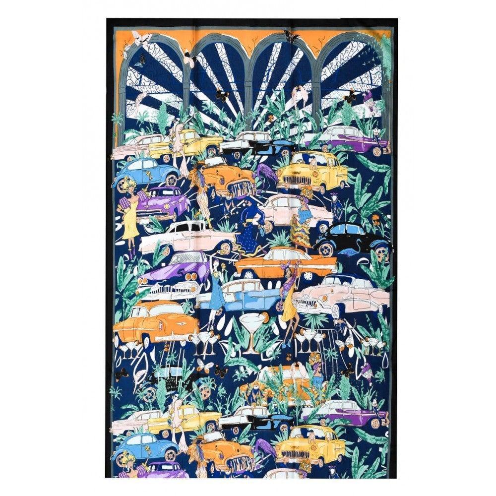 Eșarfă-Șal 100% din Mătase 100% Autentică , 90 cm x 180 cm, cu Model Elegant, Petrecere de Stradă cu Carnaval Tropical - Galeria de Bijuterii