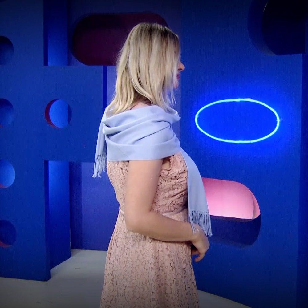 Eșarfă-Șal 100% Cașmir Pashmina Autentic , 70 cm x 180 cm, Albastru Deschis - Galeria de Bijuterii