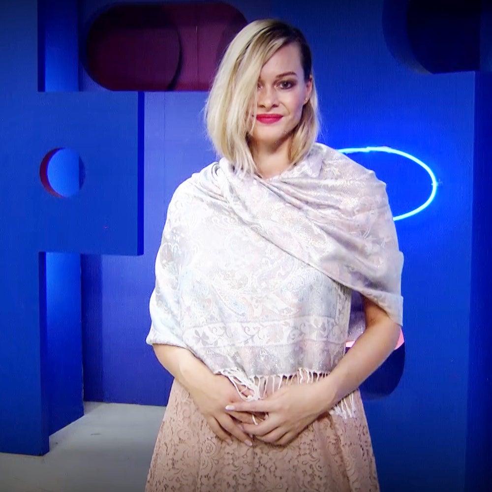 Eșarfă-Șal 100% Cașmir Pashmina Autentic, 70 cm x 180 cm, Roz și Alb Strălucitor - Galeria de Bijuterii