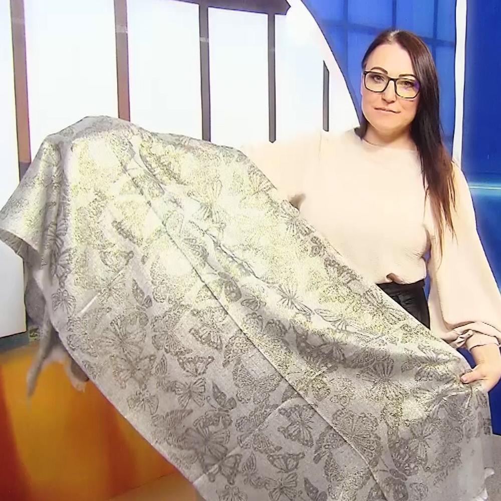 Eșarfă-Șal, 70 cm x 180 cm, Negru Lucios cu Model Fluture - Galeria de Bijuterii