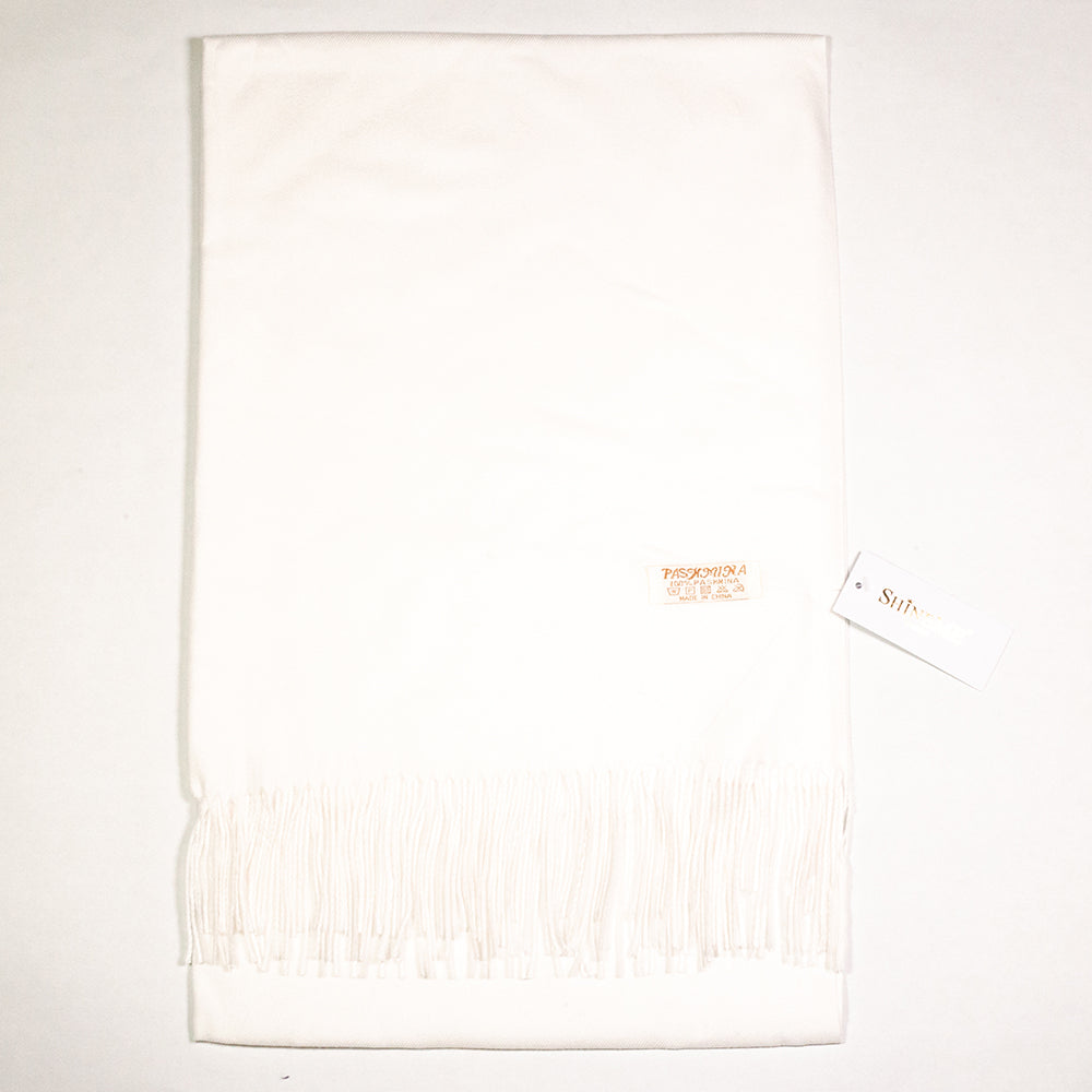 Eșarfă 100% din Cașmir Pashmina, 70 cm x 170 cm, F oarte moale, Albă