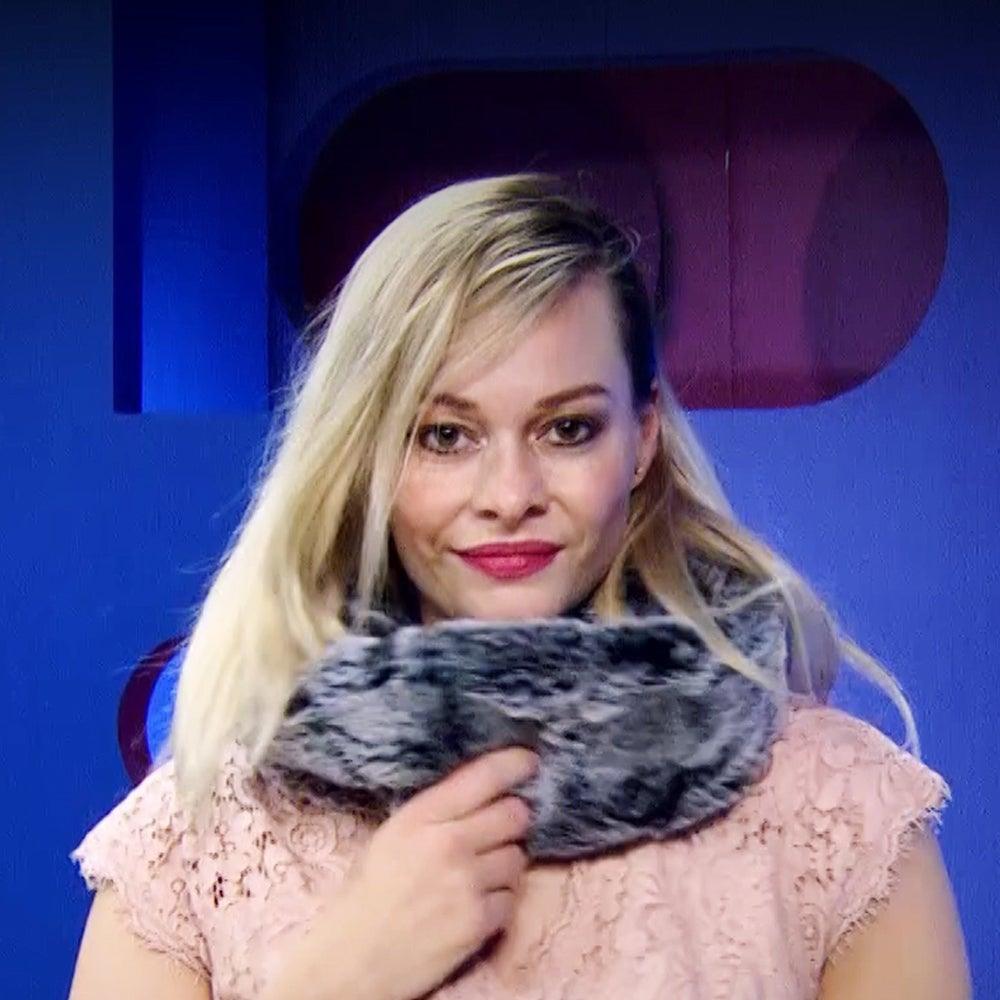 Eșarfă Răsucită din Blană Sintetică, 22 cm x 40 cm, Alb-Negru - Galeria de Bijuterii