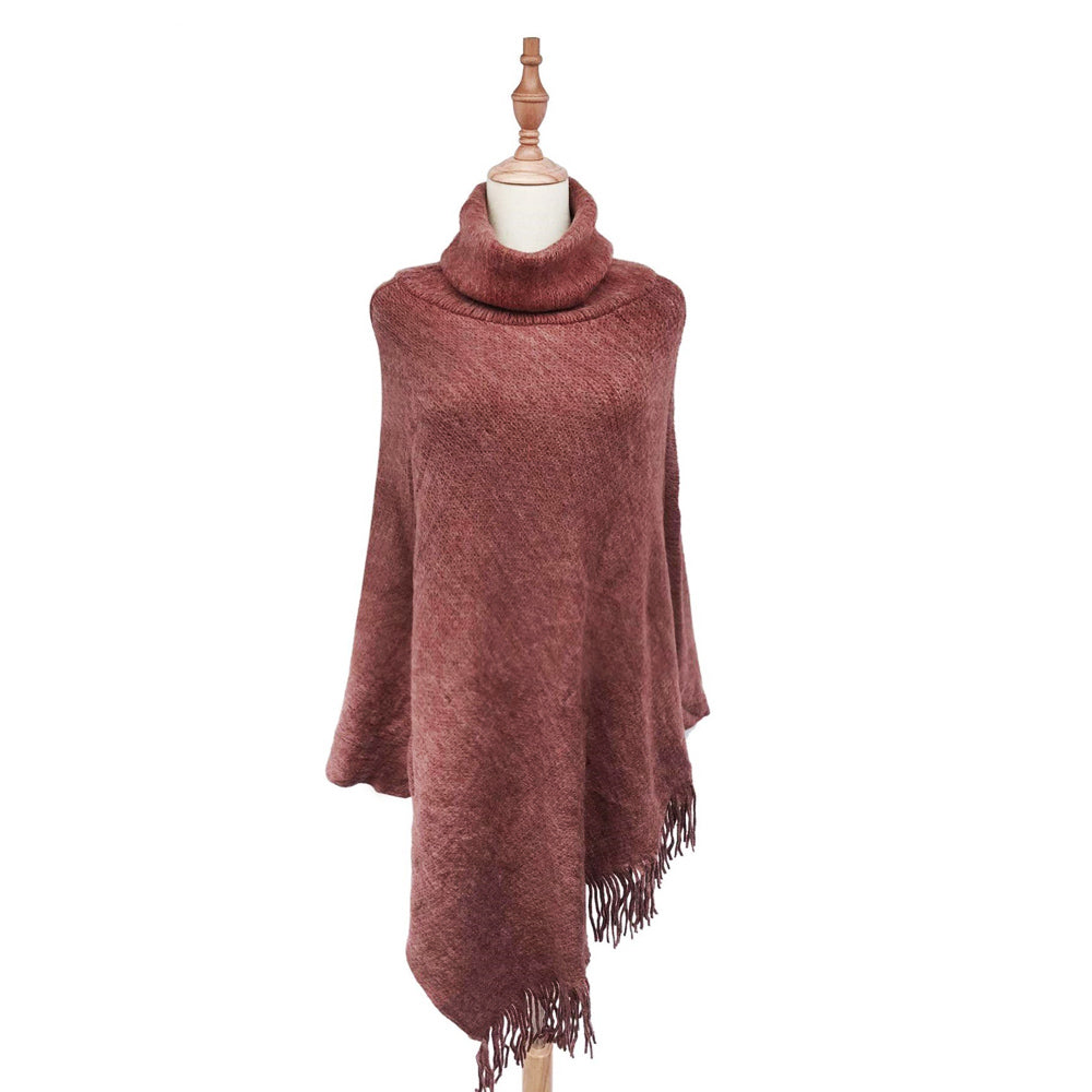 Poncho Tricotat cu Guler Înalt, 50 cm x 70 cm x 335 cm, Maro Ruginiu
