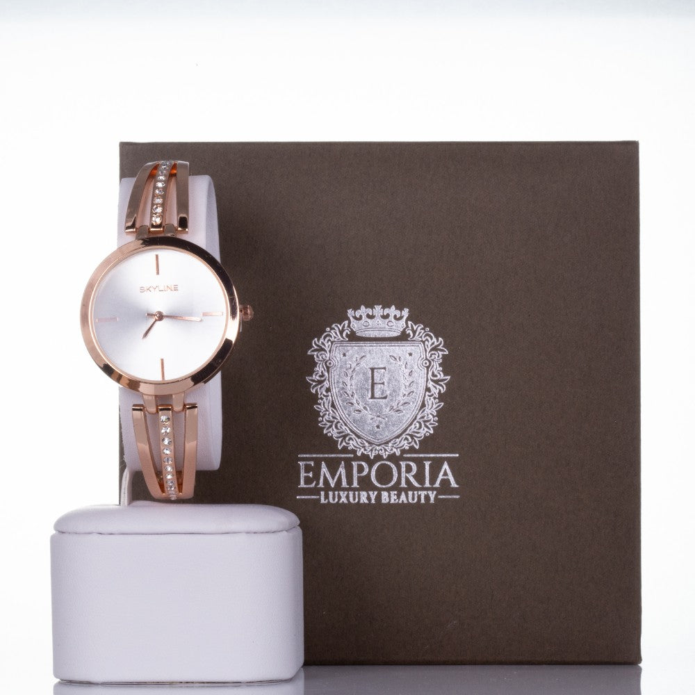 Ceas din Aliaj Placat cu Aur cu Cristal Alb Emporia®