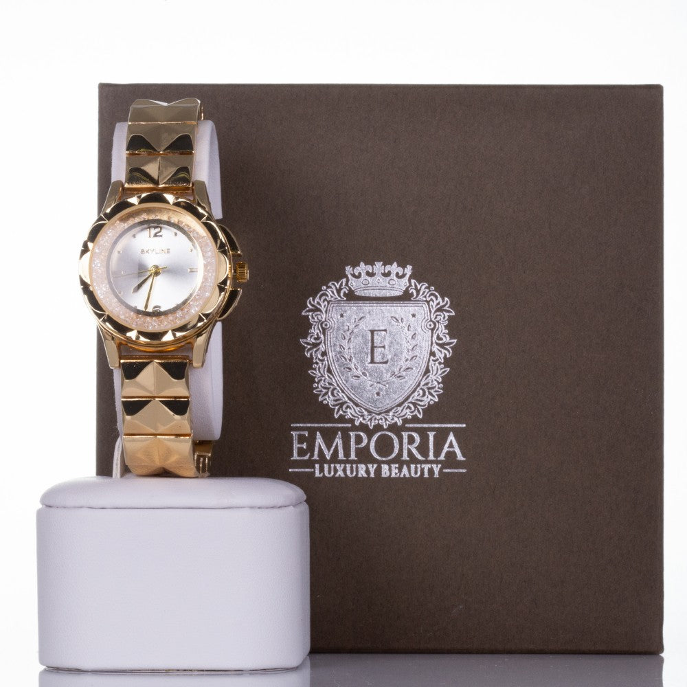 Ceas din Aliaj Placat cu Aur cu Cristal Alb Emporia®