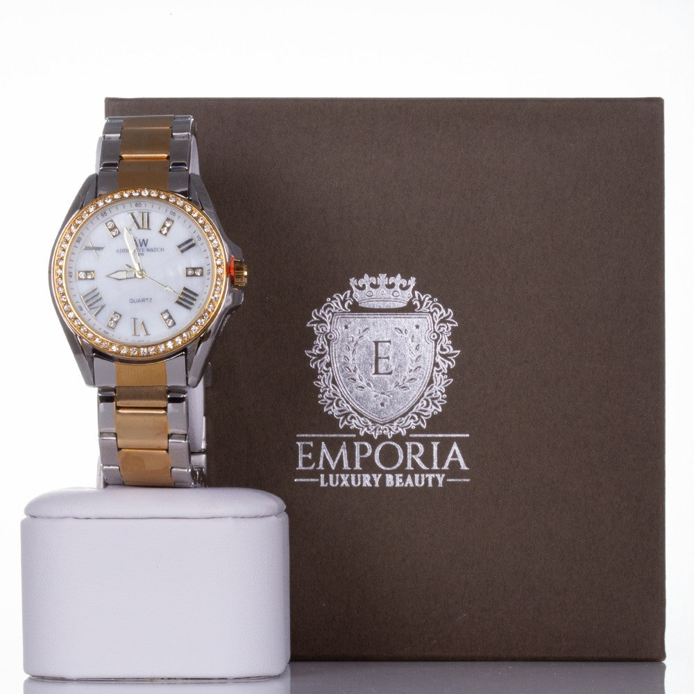Ceas din Aliaj Placat cu Aur cu Cristal Alb Emporia®